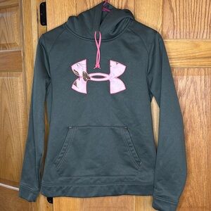 Under Armour Semi-Fitted Green Pink Camo Pullover Hoodie Sweatshirt - Women's Md
